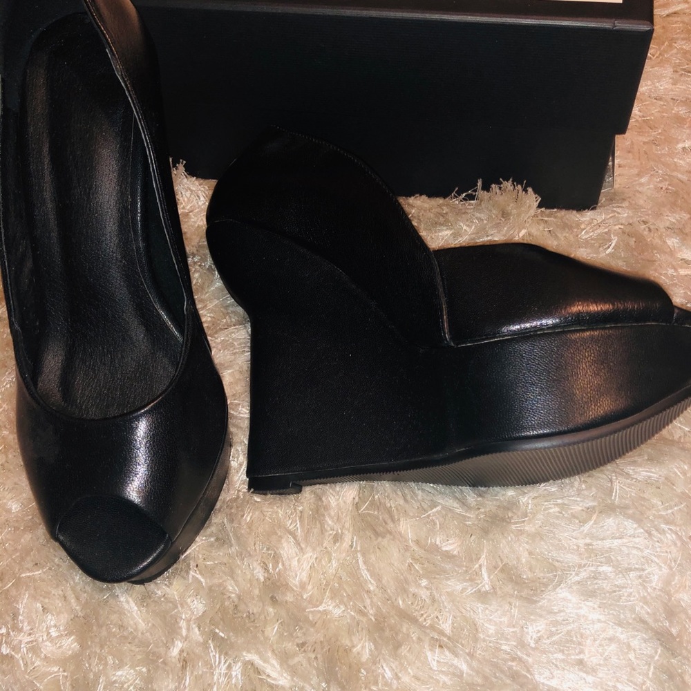 wedges size 6 peep toes shoes sandals black New